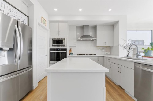 936 Langholm Drive Se, Airdrie, AB - Indoor Photo Showing Kitchen With Stainless Steel Kitchen With Upgraded Kitchen