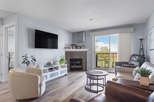 206-30 Cranfield Link Se, Calgary, AB - Indoor Photo Showing Living Room With Fireplace