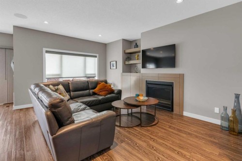 145 Wildrose Drive, Strathmore, AB - Indoor Photo Showing Living Room With Fireplace