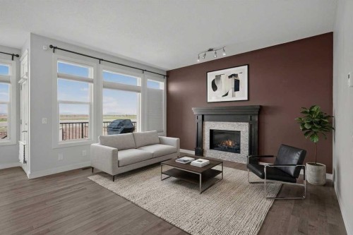 152 Redstone Villas Ne, Calgary, AB - Indoor Photo Showing Living Room With Fireplace