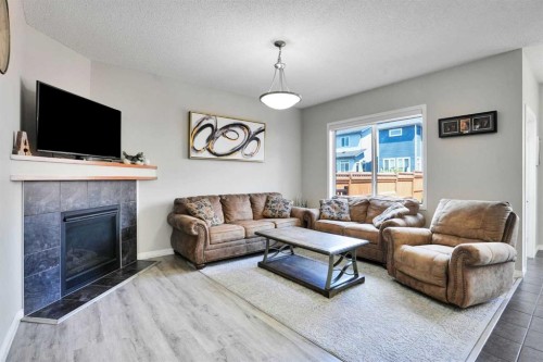 454 Skyview Ranch Way Ne, Calgary, AB - Indoor Photo Showing Living Room With Fireplace
