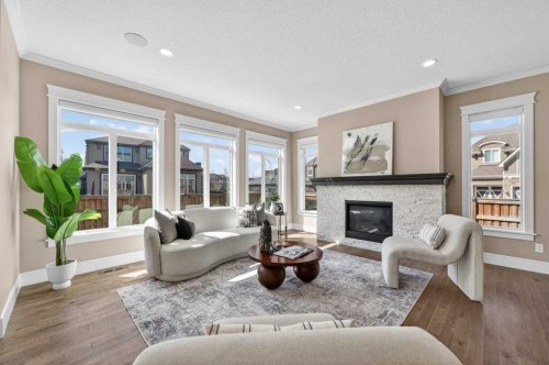 248 Marquis Landing Se, Calgary, AB - Indoor Photo Showing Living Room With Fireplace