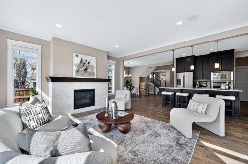 248 Marquis Landing Se, Calgary, AB - Indoor Photo Showing Living Room With Fireplace