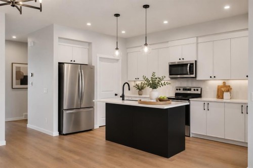 76 Heirloom Drive Se, Calgary, AB - Indoor Photo Showing Kitchen With Upgraded Kitchen