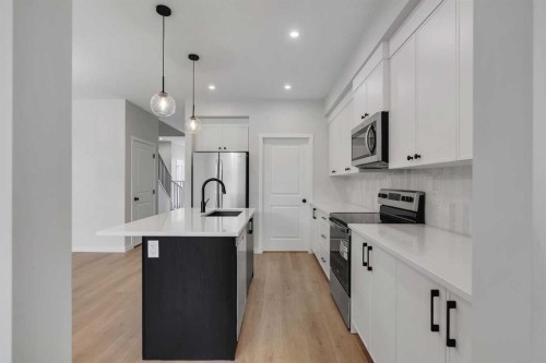 76 Heirloom Drive Se, Calgary, AB - Indoor Photo Showing Kitchen With Upgraded Kitchen