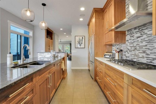145 Marquis Common Se, Calgary, AB - Indoor Photo Showing Kitchen With Double Sink With Upgraded Kitchen