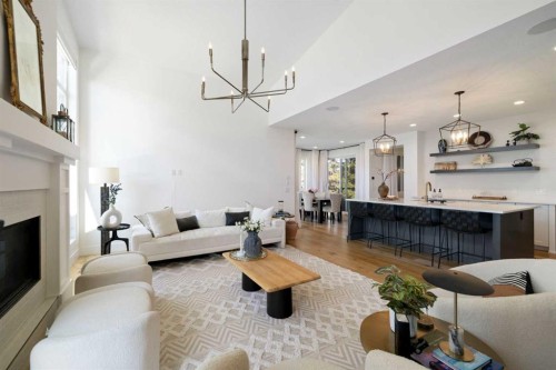 13 Shawnee Heath Sw, Calgary, AB - Indoor Photo Showing Living Room With Fireplace