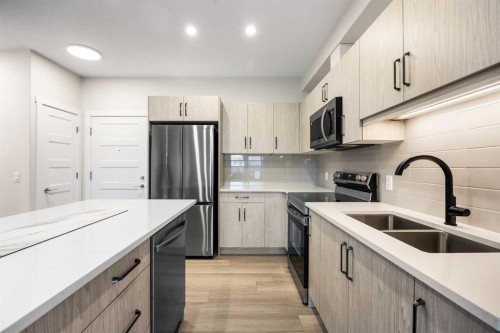 1107-81 Arbour Lake View Nw, Calgary, AB - Indoor Photo Showing Kitchen With Stainless Steel Kitchen With Double Sink With Upgraded Kitchen