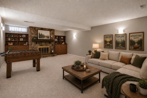 2328 Munro Drive Ne, Calgary, AB - Indoor Photo Showing Living Room With Fireplace