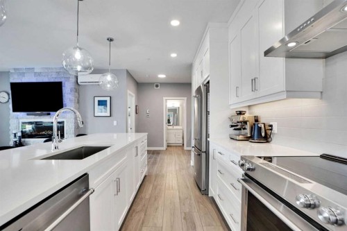 105-55 Wolf Hollow Crescent Se, Calgary, AB - Indoor Photo Showing Kitchen With Stainless Steel Kitchen With Upgraded Kitchen