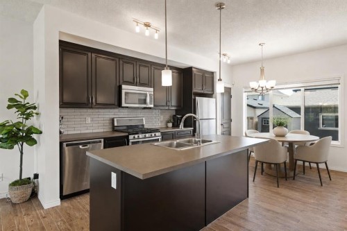 648 Mahogany Boulevard Se, Calgary, AB - Indoor Photo Showing Kitchen With Stainless Steel Kitchen With Double Sink With Upgraded Kitchen
