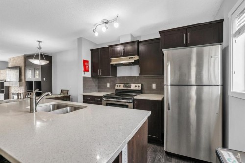 425 Copperpond Landing Se, Calgary, AB - Indoor Photo Showing Kitchen With Stainless Steel Kitchen With Double Sink With Upgraded Kitchen