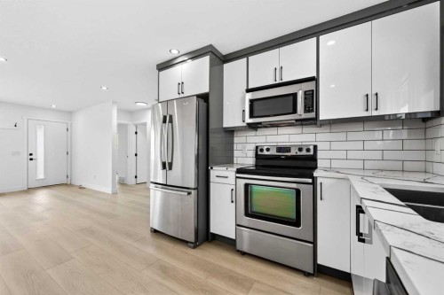 5423 Madigan Drive Ne, Calgary, AB - Indoor Photo Showing Kitchen With Stainless Steel Kitchen With Double Sink