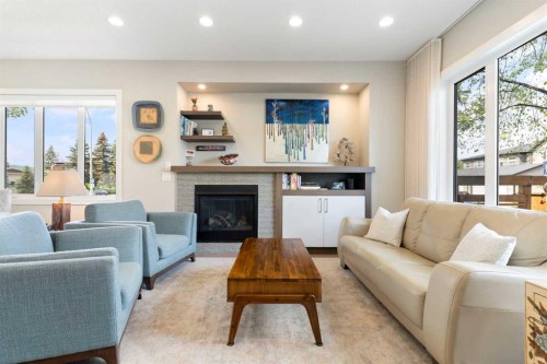 2008 43 Street Nw, Calgary, AB - Indoor Photo Showing Living Room With Fireplace