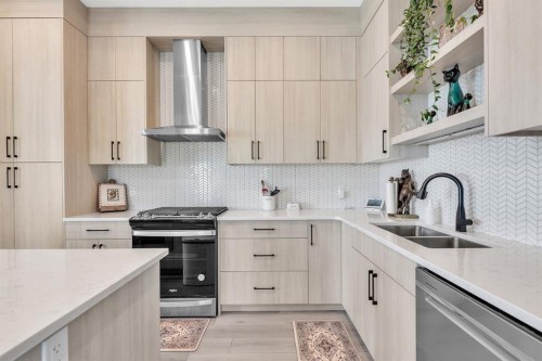 1098 Creekside Boulevard Sw, Calgary, AB - Indoor Photo Showing Kitchen With Double Sink With Upgraded Kitchen