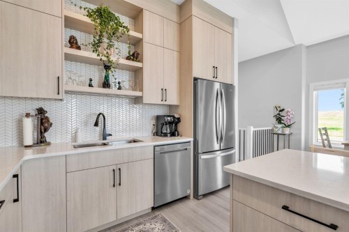 1098 Creekside Boulevard Sw, Calgary, AB - Indoor Photo Showing Kitchen With Stainless Steel Kitchen With Double Sink With Upgraded Kitchen