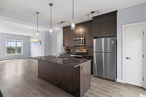 241 Livingston Common Ne, Calgary, AB - Indoor Photo Showing Kitchen With Double Sink With Upgraded Kitchen