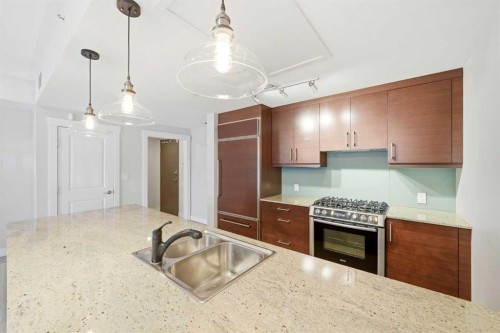 103-733 2 Avenue Sw, Calgary, AB - Indoor Photo Showing Kitchen With Double Sink