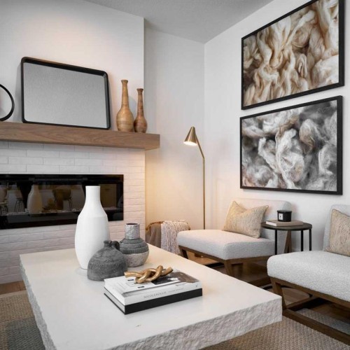 90 Silver Spruce Road Sw, Calgary, AB - Indoor Photo Showing Living Room With Fireplace