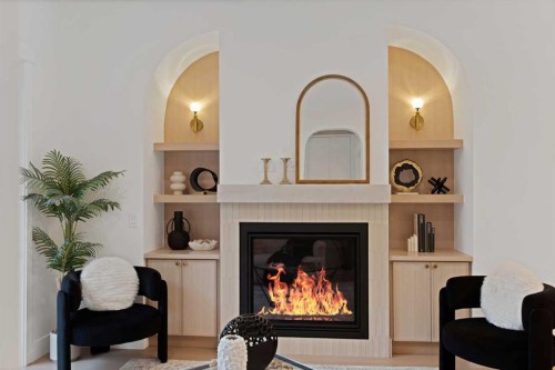 2221 Halifax Crescent Nw, Calgary, AB - Indoor Photo Showing Living Room With Fireplace