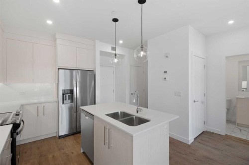 1314-6 Merganger Drive West, Chestermere, AB - Indoor Photo Showing Kitchen With Stainless Steel Kitchen With Double Sink With Upgraded Kitchen