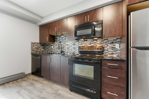1204-755 Copperpond Boulevard Se, Calgary, AB - Indoor Photo Showing Kitchen With Stainless Steel Kitchen With Upgraded Kitchen