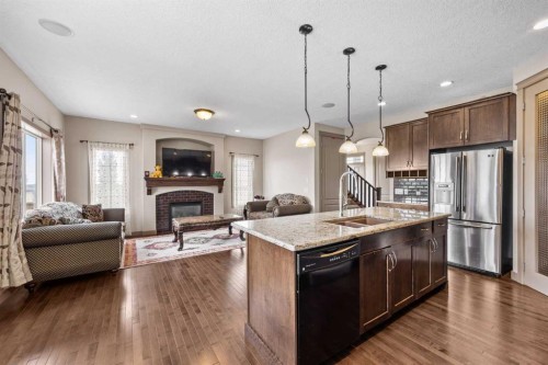 282 Pantego Terrace Nw, Calgary, AB - Indoor Photo Showing Kitchen With Fireplace With Double Sink With Upgraded Kitchen