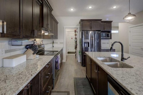 5 Williamstown Park Nw, Airdrie, AB - Indoor Photo Showing Kitchen With Double Sink With Upgraded Kitchen
