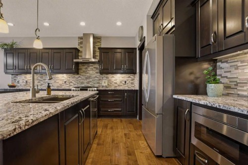 127 Marquis Grove Se, Calgary, AB - Indoor Photo Showing Kitchen With Upgraded Kitchen
