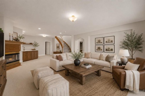 4580 Hamptons Way Nw, Calgary, AB - Indoor Photo Showing Living Room With Fireplace