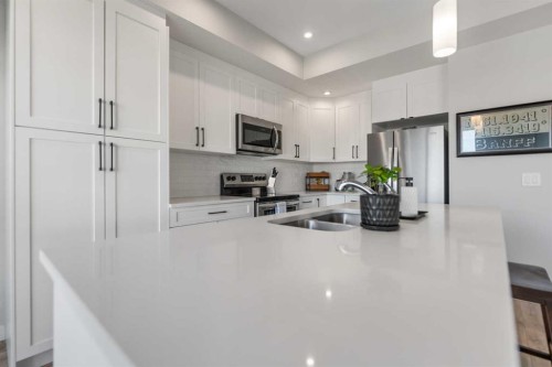 258 Canals Crossing Sw, Airdrie, AB - Indoor Photo Showing Kitchen With Double Sink With Upgraded Kitchen