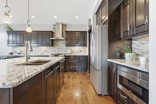 127 Marquis Grove Se, Calgary, AB - Indoor Photo Showing Kitchen With Double Sink With Upgraded Kitchen