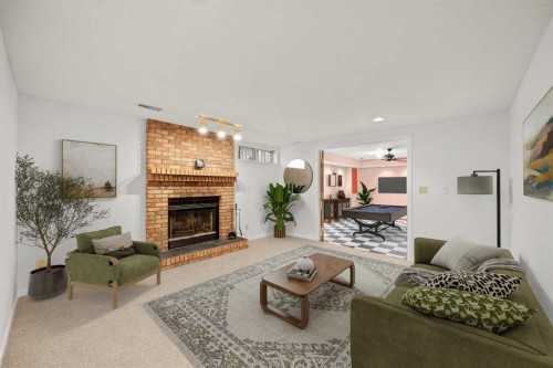 159 Shawinigan Drive Sw, Calgary, AB - Indoor Photo Showing Living Room With Fireplace