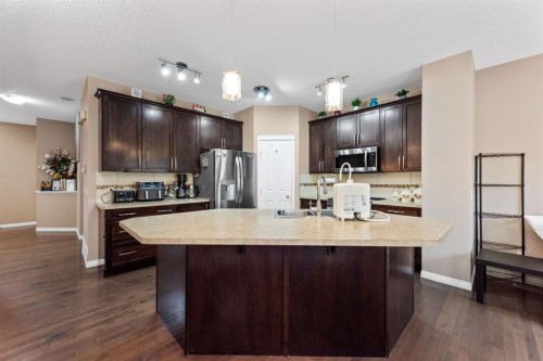 203 Morningside Circle Sw, Airdrie, AB - Indoor Photo Showing Kitchen With Stainless Steel Kitchen With Upgraded Kitchen