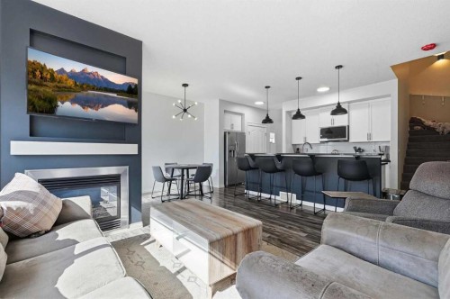 17 Mahogany Terrace Se, Calgary, AB - Indoor Photo Showing Living Room With Fireplace
