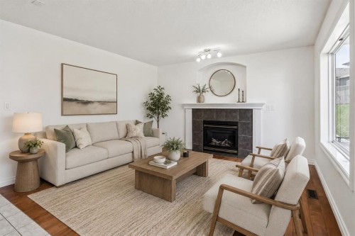22 Sherwood Cove Nw, Calgary, AB - Indoor Photo Showing Living Room With Fireplace