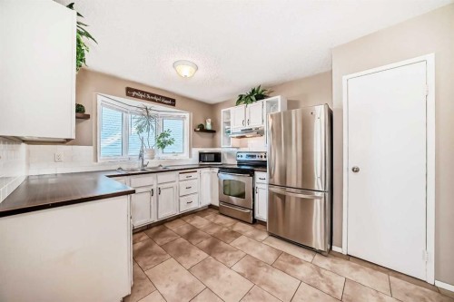 85 Rideau Close Sw, Airdrie, AB - Indoor Photo Showing Kitchen With Double Sink