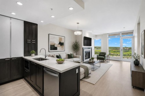 1712-222 Riverfront Avenue Sw, Calgary, AB - Indoor Photo Showing Kitchen With Upgraded Kitchen