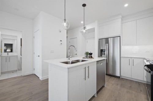 3314-6 Merganser Drive West, Chestermere, AB - Indoor Photo Showing Kitchen With Double Sink With Upgraded Kitchen