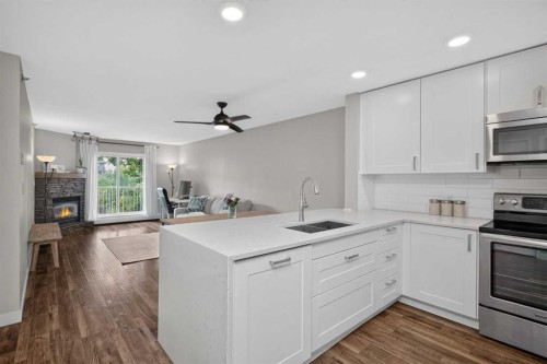 308-1415 17 Street, Calgary, AB - Indoor Photo Showing Kitchen With Fireplace With Double Sink