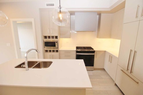 214-8370 Broadcast Avenue Sw, Calgary, AB - Indoor Photo Showing Kitchen With Double Sink With Upgraded Kitchen