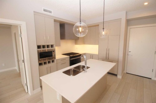 214-8370 Broadcast Avenue Sw, Calgary, AB - Indoor Photo Showing Kitchen With Double Sink With Upgraded Kitchen