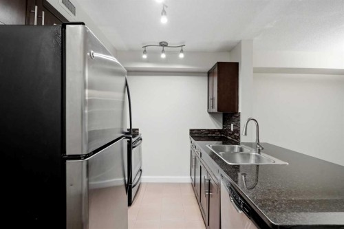 215-7110 80 Avenue Ne, Calgary, AB - Indoor Photo Showing Kitchen With Double Sink