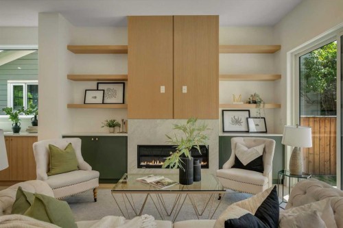 3917 23 Avenue Sw, Calgary, AB - Indoor Photo Showing Living Room With Fireplace