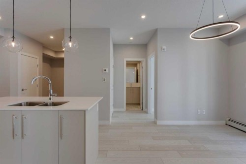 206-8370 Broadcast Avenue Sw, Calgary, AB - Indoor Photo Showing Kitchen With Double Sink