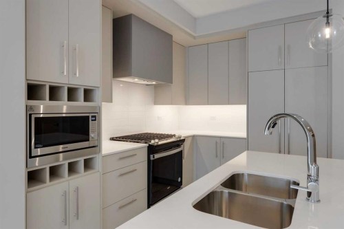 206-8370 Broadcast Avenue Sw, Calgary, AB - Indoor Photo Showing Kitchen With Double Sink With Upgraded Kitchen