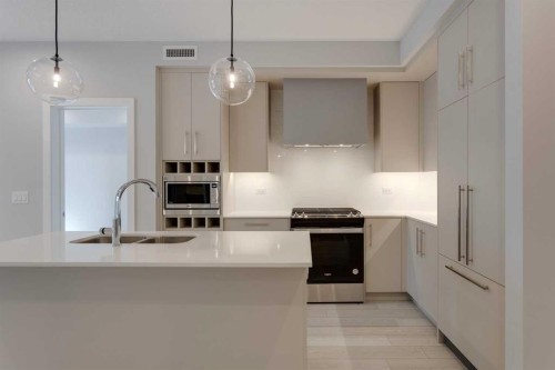 206-8370 Broadcast Avenue Sw, Calgary, AB - Indoor Photo Showing Kitchen With Double Sink With Upgraded Kitchen