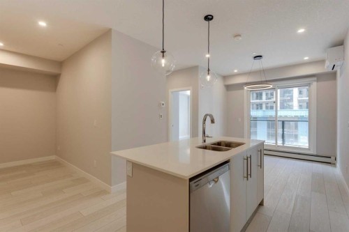 206-8370 Broadcast Avenue Sw, Calgary, AB - Indoor Photo Showing Kitchen With Double Sink With Upgraded Kitchen