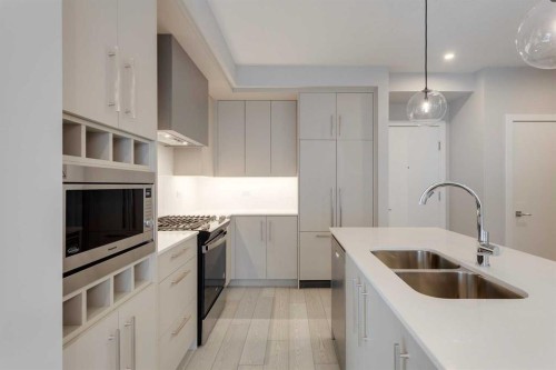 206-8370 Broadcast Avenue Sw, Calgary, AB - Indoor Photo Showing Kitchen With Double Sink With Upgraded Kitchen