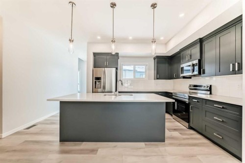 136-42 Cranbrook Gardens Se, Calgary, AB - Indoor Photo Showing Kitchen With Stainless Steel Kitchen With Upgraded Kitchen